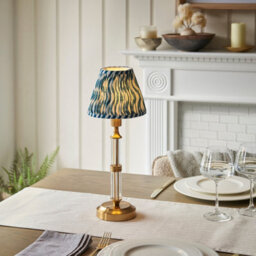 Luminosa Lighting Luminosa Morton Rechargeable Brushed Aged Brass Plate Table Lamp With Marlin Blue Fabric Ripple Shade 16Cm Integrated Led - thumbnail 9