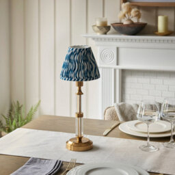 Luminosa Lighting Luminosa Morton Rechargeable Brushed Aged Brass Plate Table Lamp With Marlin Blue Fabric Ripple Shade 16Cm Integrated Led - thumbnail 3