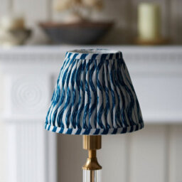 Luminosa Lighting Luminosa Morton Rechargeable Brushed Aged Brass Plate Table Lamp With Marlin Blue Fabric Ripple Shade 16Cm Integrated Led - thumbnail 4
