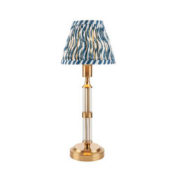 Luminosa Lighting Luminosa Morton Rechargeable Brushed Aged Brass Plate Table Lamp With Marlin Blue Fabric Ripple Shade 16Cm Integrated Led - thumbnail 7