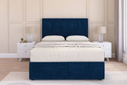 "Sloomy Highbury Navy Plush Divan Bed Base 2 Drawers Same Side - 54"" Floor Standing Headboard 4'6 Double"