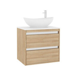 Royal Bathrooms Orion 600mm Natural Oak Wall Hung Plain White Countertop Vanity Unit 2 Drawer With Amaze Basin & Chrome Accent Trim - thumbnail 6
