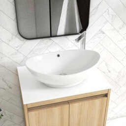Royal Bathrooms Orion 600mm Natural Oak Wall Hung Plain White Countertop Vanity Unit 2 Drawer With Amaze Basin & Chrome Accent Trim - thumbnail 5