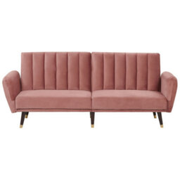 Beliani Sofa Bed 3 Seater Vimmerby Velvet Pink - thumbnail 1