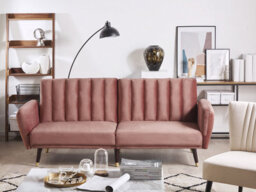 Beliani Sofa Bed 3 Seater Vimmerby Velvet Pink - thumbnail 2