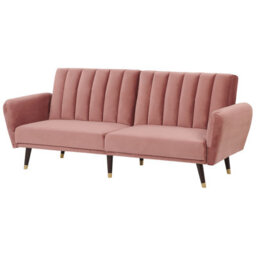 Beliani Sofa Bed 3 Seater Vimmerby Velvet Pink - thumbnail 5
