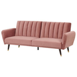 Beliani Sofa Bed 3 Seater Vimmerby Velvet Pink - thumbnail 4
