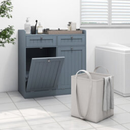 Gainoom Grey Double Tilt-Out Laundry Hamper Cabinet Freestanding Bathroom Storage Organizer - thumbnail 3