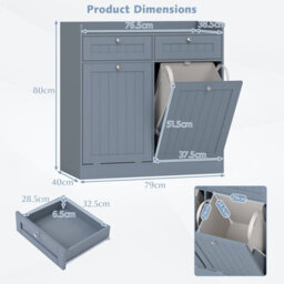Gainoom Grey Double Tilt-Out Laundry Hamper Cabinet Freestanding Bathroom Storage Organizer - thumbnail 2