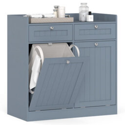 Gainoom Grey Double Tilt-Out Laundry Hamper Cabinet Freestanding Bathroom Storage Organizer - thumbnail 1