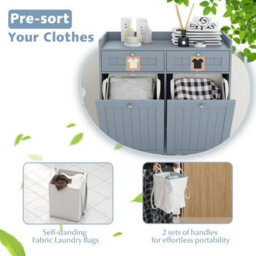Gainoom Grey Double Tilt-Out Laundry Hamper Cabinet Freestanding Bathroom Storage Organizer - thumbnail 7