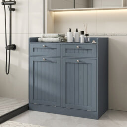 Gainoom Grey Double Tilt-Out Laundry Hamper Cabinet Freestanding Bathroom Storage Organizer - thumbnail 4
