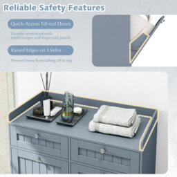 Gainoom Grey Double Tilt-Out Laundry Hamper Cabinet Freestanding Bathroom Storage Organizer - thumbnail 8