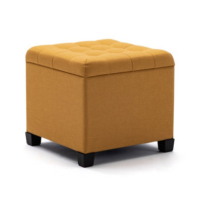 Hnnhome Pouffe Footstool Ottoman Storage Box,45Cm Cube Strong Wooden Frame Linen Seat Chair With Lids For Bedroom(Yellow) - image 1