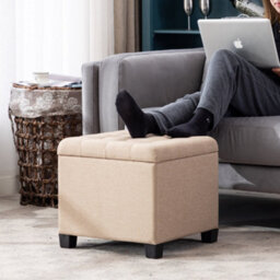 Hnnhome Pouffe Footstool Ottoman Storage Box,45Cm Cube Strong Wooden Frame Linen Seat Chair With Lids For Bedroom(Yellow) - thumbnail 6