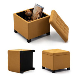 Hnnhome Pouffe Footstool Ottoman Storage Box,45Cm Cube Strong Wooden Frame Linen Seat Chair With Lids For Bedroom(Yellow) - thumbnail 4
