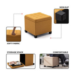 Hnnhome Pouffe Footstool Ottoman Storage Box,45Cm Cube Strong Wooden Frame Linen Seat Chair With Lids For Bedroom(Yellow) - thumbnail 2