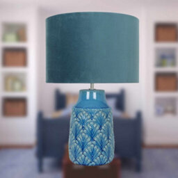 First Choice Lighting Peacock Glazed Ceramic Lamp With Teal Velour Shade - thumbnail 8