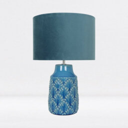 First Choice Lighting Peacock Glazed Ceramic Lamp With Teal Velour Shade - thumbnail 3