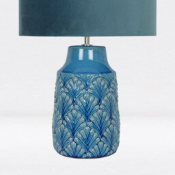First Choice Lighting Peacock Glazed Ceramic Lamp With Teal Velour Shade - thumbnail 7