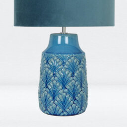 First Choice Lighting Peacock Glazed Ceramic Lamp With Teal Velour Shade - thumbnail 6