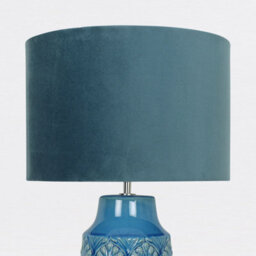 First Choice Lighting Peacock Glazed Ceramic Lamp With Teal Velour Shade - thumbnail 4