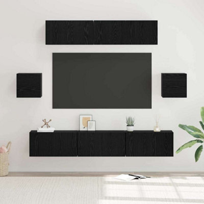 Berkfield Tv Cabinet Set 7 Pcs Black Oak 80 X 30 X 30 Cm Engineered Wood - image 1