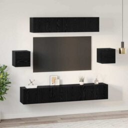 Berkfield Tv Cabinet Set 7 Pcs Black Oak 80 X 30 X 30 Cm Engineered Wood - thumbnail 4