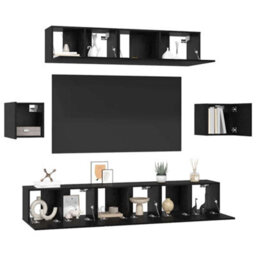 Berkfield Tv Cabinet Set 7 Pcs Black Oak 80 X 30 X 30 Cm Engineered Wood - thumbnail 3