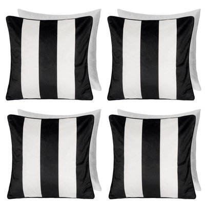 OHS 4 Pack Stripe Matte Velvet Filled Cushion Covers, Mono - 45 X 45Cm - image 1