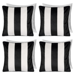 OHS 4 Pack Stripe Matte Velvet Filled Cushion Covers, Mono - 45 X 45Cm - thumbnail 1