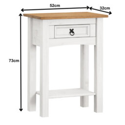 Mercers Furniture Corona White 1 Drawer Console Table 1 Shelf Hallway Side Unit Solid Wood Pine Wooden With Mexican Styling - thumbnail 4