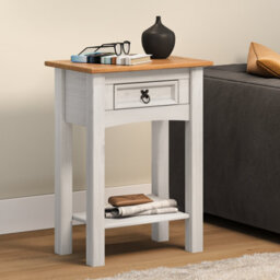 Mercers Furniture Corona White 1 Drawer Console Table 1 Shelf Hallway Side Unit Solid Wood Pine Wooden With Mexican Styling