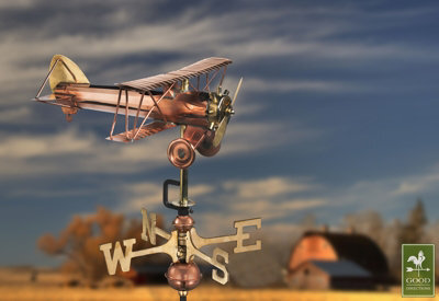 Good Directions Cottage Bi Plane Copper Weathervane - H44 X W40 X L33 Cm - image 1