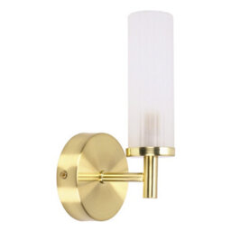 Valuelights Canya Brushed Gold Ip44 Rated Bathroom Frosted Reeded Glass Wall Light