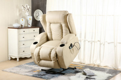 More4Homes Caesar Single Motor Electric Rise Recliner Bonded Leather Armchair Electric Lift Riser Chair (Cream) - image 1
