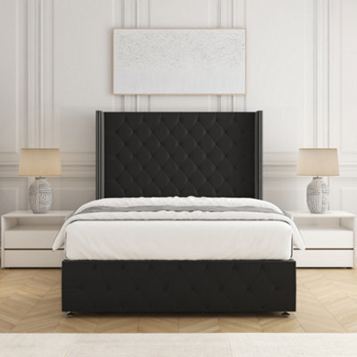 Bsspoke Mayfair Divan Bed In Black Plush Velvet 54Inch Headboard & Footboard & Mattress No Drawers In 3Ft 4Ft 4Ft6 5Ft 6Ft - image 1