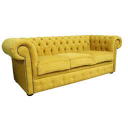 Chesterfield 3 Seater Cantare Mustard Yellow Easy Clean Fabric Sofa In Classic Style - thumbnail 2