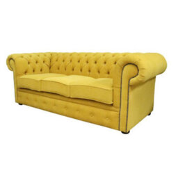 Chesterfield 3 Seater Cantare Mustard Yellow Easy Clean Fabric Sofa In Classic Style - thumbnail 3