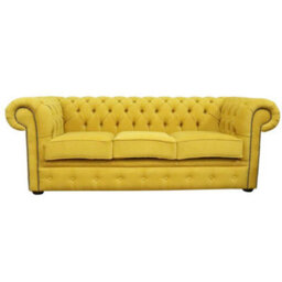 Chesterfield 3 Seater Cantare Mustard Yellow Easy Clean Fabric Sofa In Classic Style - thumbnail 1