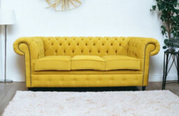 Chesterfield 3 Seater Cantare Mustard Yellow Easy Clean Fabric Sofa In Classic Style - thumbnail 4