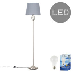 Valuelights Memphis Traditional Style Satin Nickel Barley Twist Floor Lamp With Grey Tapered Light Shade - With Led Gls Bulb