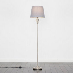 Valuelights Memphis Traditional Style Satin Nickel Barley Twist Floor Lamp With Grey Tapered Light Shade - With Led Gls Bulb - thumbnail 2