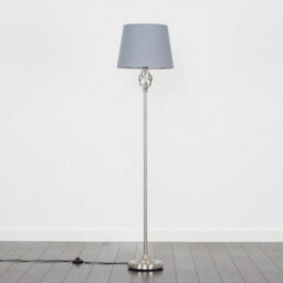 Valuelights Memphis Traditional Style Satin Nickel Barley Twist Floor Lamp With Grey Tapered Light Shade - With Led Gls Bulb - thumbnail 4
