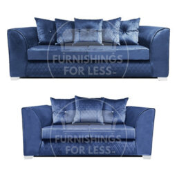 Furnishings For Less UK Victoria Soft Plush Velvet Fabric Sofaset 3 And 2 Seater Sofa  Blue - Scatter Back - thumbnail 1