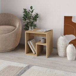 Decortie Bon Modern Square End Coffee Table 40Cm Open Shelf G-Shape Oak Living Room H 40Cm