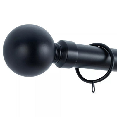 Bedlooms Plain Metal Curtain Pole- (120-210 Cm, 48''- 84'') Extendable Durable Rod Ball Finials 60 mm Matte Black Finish - image 1