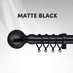 Bedlooms Plain Metal Curtain Pole- (120-210 Cm, 48''- 84'') Extendable Durable Rod Ball Finials 60 mm Matte Black Finish - thumbnail 2