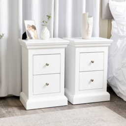 Melody Maison Pair Of White 2 Drawer Bedside Tables - Slimline Haxey White Range - thumbnail 1