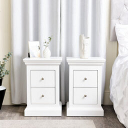 Melody Maison Pair Of White 2 Drawer Bedside Tables - Slimline Haxey White Range - thumbnail 3